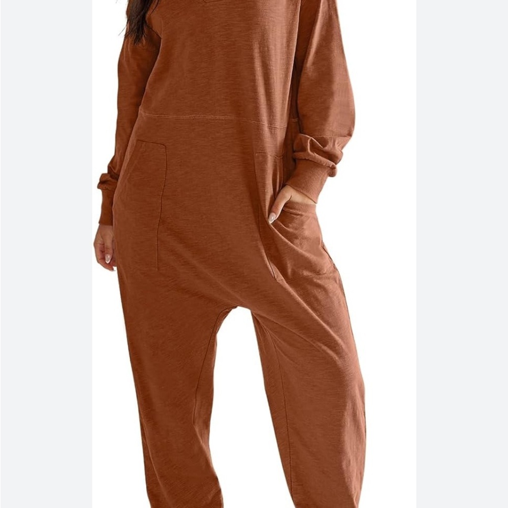 Anrabess Long Sleeve Jumpsuit Burnt Orange Slouchy Oversized Boho Comfortable XS